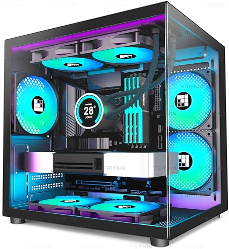 FOIFKIN F100 Micro-ATX PC Gehäuse mit 3 ARGB Lüfter, MicroATX Gehäuse Schwarz,MINI PC-Gehäuse Gaming,240mm Radiator Computergehäuse,270° Panorama Tempered Glass