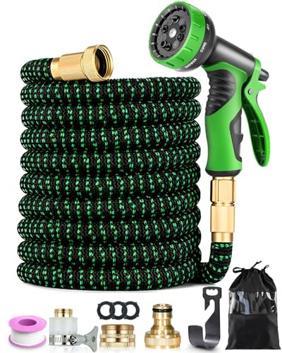 Gartenschlauch Flexibel 15m/50FT, Erweiterbarer Wasserschlauch mit 10-Funktions-Düse, 4 lagiger Latexkern & 3750D-Gewebe, 3/4 und 1/2 Zoll Messinganschlüssen, für Gartenarbeit, Waschen und Gießen