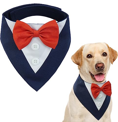 Kuoser Hundehalstuch, Hunde Fliege Hochzeit, Hunde Smoking Bandana, Blau L | Verstellbares Hundehalstuch mit Fliege im Smoking-Stil für mittelgroße & große Hunde, ideal für Hochzeit, Geburtstag & Party