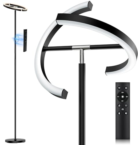 SIBRILLE LED Stehlampe Wohnzimmer, Schwarz Stehlampe Dimmbar 22W 1300LM Modern Deckenfluter LED mit Fernbedienung Warmweiß Kaltweiß Leselampe, Touch Stehleuchte für Büro Wohnzimmer Schlafzimmer Hotel