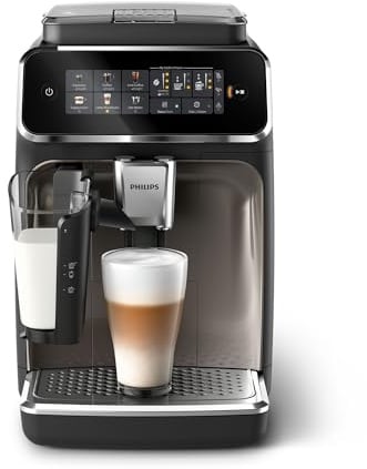 Philips 3300 Series Kaffeevollautomat - 6 Getränke, Modernes Farb-Touchscreen-Display, LatteGo-Milchsystem, SilentBrew, 100% Keramikmahlwerk, AquaClean Filter, Schwarzchrom (EP3347/90)
