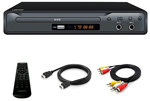 LONPOO SCART DVD Player, Regionsfrei, 1080p HD, HDMI, Cinch, 2X MIC | Kompakter DVD-Player mit SCART, HDMI & PAL/NTSC für alle TVs: 100% regionsfrei, 1080p, USB-Port & Karaoke-MIC-Eingang