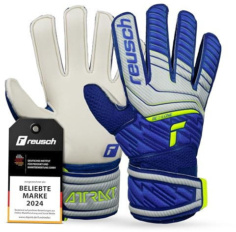 Reusch Attrakt Solid Junior Torwarthandschuhe|Für Kinder 5–16 Jahre|Stabiler Grip mit Solid Latex|Bequemer Sitz und Rundumbandage|Atmungsaktiv und robust|Für Training und Spiel