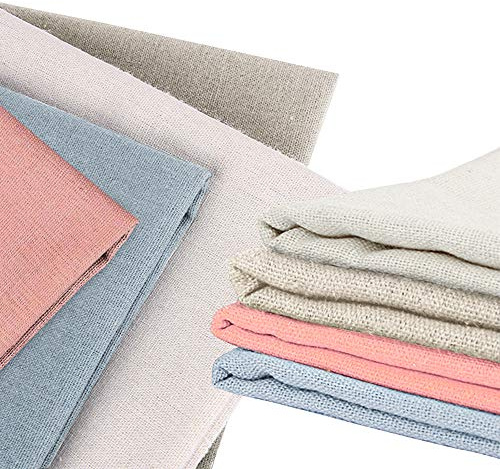 4 Stück Leinenstoff, XCOZU Naturleinengewebe Leinenstoffe Meterware, 50 cm, Kreuzstich Stoff Stickerei Leinenstoff für die Herstellung von Kleidungsstücken Basteln Stickerei Dekoration und Tischdecke