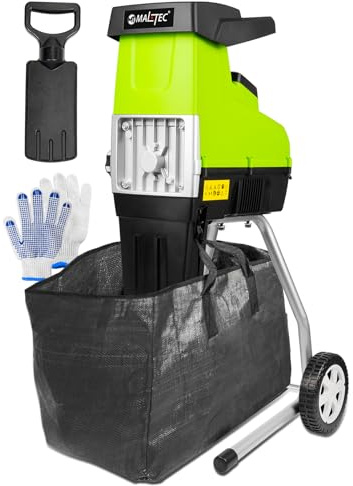 MalTec Gartenhäcksler Häcksler elektrische 3500W Schredder Holzhäcksler Fangsäck 60L Schnittstärke bis 44mm