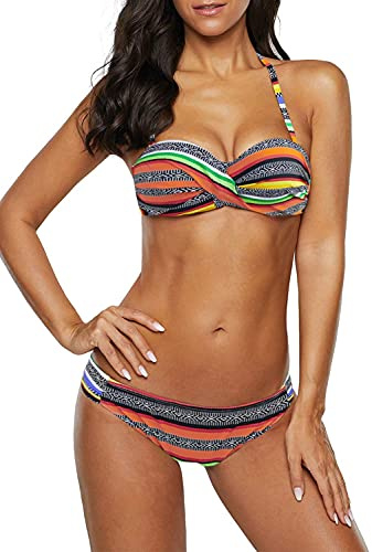 Dokotoo Bandeau Bikini Damen Set Push Up | Wickeloptik Neckholder Oberteil Sexy Low Waist Bademode Zweiteiliger Badeanzug Swimsuit