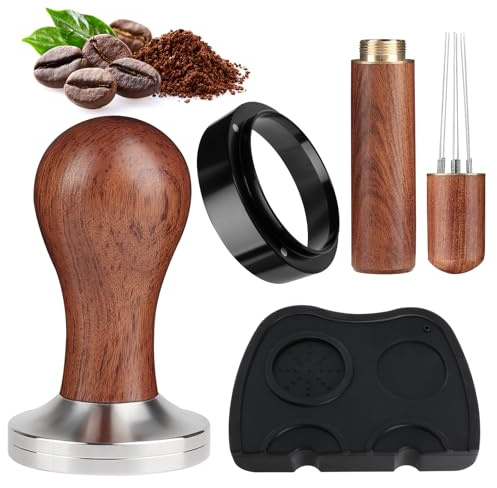 kaxay Kaffee Tamper 51mm Espresso, Wdt Tool Espresso mit 6 0.4mm Dickem Edelstahl Espresso, Dosierring 51mm, Tampermatte für Barista und Kaffeeliebhaber