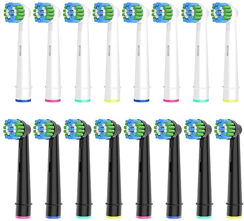 16 Stück Precision Aufsteckbürsten Kompatibel mit Oral B Elektrische Zahnbürsten, 8er Weiß und 8er Schwarz. Tiefe und Precision Reinigung.