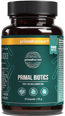 Primal Harvest Primal Biotics - 30 Kapseln - 15 Bakterienstämme - 100 Mrd KBE + Inulin und Lebendkulturen - Laborgetestet - Magensaftresistente Kapseln
