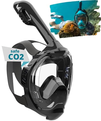 Khroom Schnorchelmaske Erwachsene & Kids ab 3 Jahre | CO2 sicher | Vollgesichtsmaske mit Easy-Breath System | Schnorchelset Alternative | Seaview Y Tauchmaske Schnorchelmaske Kinder