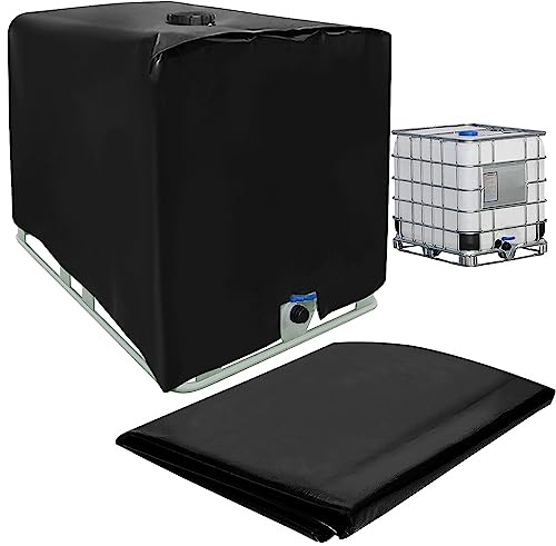 QINERSAW 1000L IBC Tank Abdeckung Cover Wassertank Schutzabdeckung Schutzhülle Schutzplane IBC Tank Container Abdeckplane Regenwassertank IBC Behälter Schutzhaube für Regentonnen 120x100x116cm Schwarz