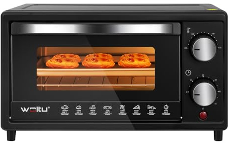 WOLTU Minibackofen 10 Liter, 800 Watt Toasterofen | Pizzaofen | Backblech mit Timer Mini Backofen für Pizza, Toast, Truthahn, Hot Dogs Schwarz