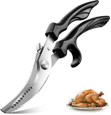 PURPLE BIRD GK02 Geflügelschere Küchenschere Profi, 4mm Edelstahl fleischschere mit Sicherheitsschloss & Federbelastung, 103° Schneidwinkel für Fleisch, Gemüse und Knochen, Rutschfester Griff