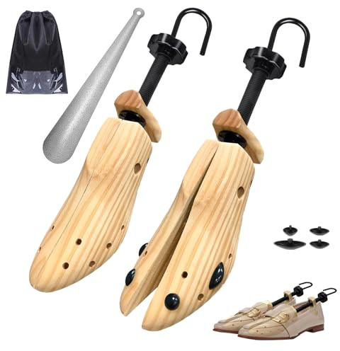 JJDPARTS Schuhspanner Holz, Schuhspanner Herren und Damen, 4-Wege Schuhdehner, Schuhweiter für Einstellbare Länge und Breite mit Schuhlöffel