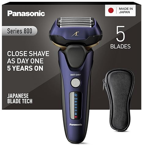 Panasonic Series 800 ES-LV67 Elektrischer Nass- & Trockenrasierer, 5-fach-Scherkopf Mit Linearmotor Und Bartsensor Technologie, Inklusive Pop-up Trimmer Und 16D-Multi-Flex-Kopf, Navy Blau