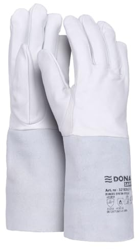 DONAU SAFETY Schweißerhandschuh aus Ziegennarbenleder für TIG-Schweißen/Größe 11, 1 Paar/Softouch, Sehr Weiche und Angenehme/Arbeitshandschuhe Leder/Lederhandschuhe Schutzhandschuhe/Weiß/grau