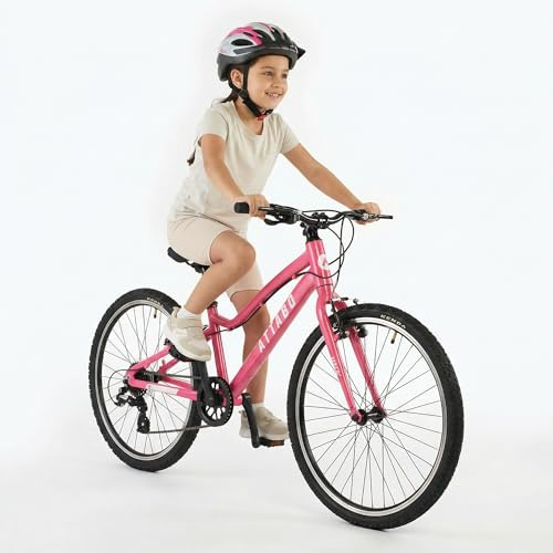 ATTABO Leichtes Kinderfahrrad 10 kg – Fahrrad für Mädchen – Aluminium 6061 – 24 Zoll Rosa – für Schulweg und Ausflüge 7 bis 11 Jahre