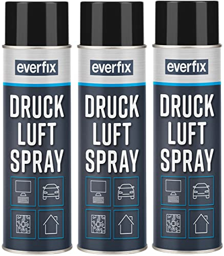 EVERFIX Druckluftspray (3 x 500 ml) Druckluft Spray zur Reinigung von PC, Tastaturen - Laptop Cleaning Spray
