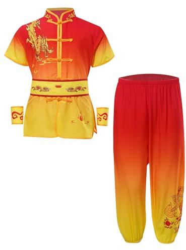 Kaerm Kung Fu Anzüge Kinder Junge Mädchen Chinesischer Tang Anzüge Hanfu Kampfsport Kleidung Set Traditionell Wing Chun Taichi Uniform Oberteile Hosen Rot Gelb 134-140