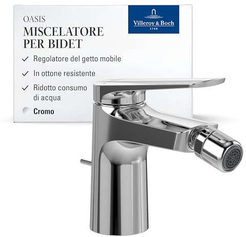 Villeroy & Boch Oasis Einhebel-Bidetarmatur - Bidet Wasserhahn mit Zugstange und Keramikkartusche - wassersparender Bidetmischer - beweglicher Strahlregler - Auslaufhöhe 73mm - Chrom