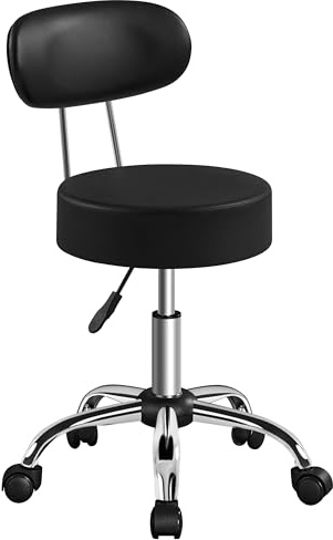 Yaheetech Rollhocker Arbeitshocker mit Rückenlehne Höhenverstellbarer 75.5-85cm,Drehhocker mit Rollen,Abnehmbare Rückenlehne,10 cm Dicke Polsterung,Schwarz