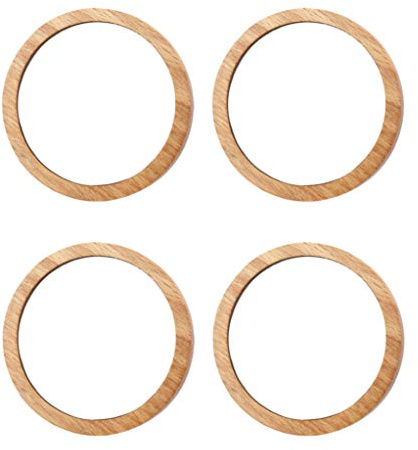 Lurrose 4pcs Runden Spiegel aus Holz Taschenspiegel Kleinen Kompakten Spiegel für Geldbörsen (7.5 cm)
