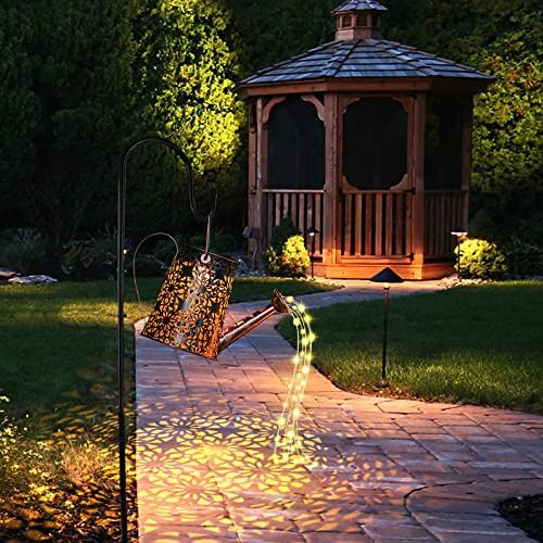 GuKKK Solar Gießkanne mit Solarlampen für Außen, Solarlampen für Außen Garten LED Lichter mit Schäferhaken, Wasserdicht Vintage Lichterkette Aussen für Garten Hofweg Balkon Terrasse (XX)