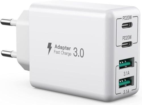 USB C Ladegerät, 40W 4 Ports USB C Ladegerät Block, Schnellladeblock Dual Port PD3.0+QC Wandstecker Multiport USB Netzteil Kompatibel mit iPhone 17/16/15/14/13/12/11/Pro Max/XS/XR/8/7/Samsung/Tablet