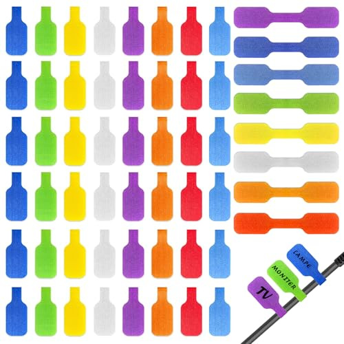 56 Stück Nylon Kabel Beschriftung: Kabelbeschriftung Wiederverwendbare, Kabeletiketten Selbstklebend (7 Stück Pro Farbe), für Kabelmanagement, Kennzeichnung, Klassifizierung (Rechteckig)