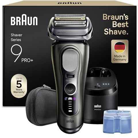 Braun Rasierer Herren Elektrisch Series 9 PRO+, 9665cce, Graphit | Elektrorasierer, 5+1 Scherkopfelemente, Barttrimmer, 60 Min Akku, Wasserdicht, Made in Germany, Inkl. Reiseetui, Pflegesystem