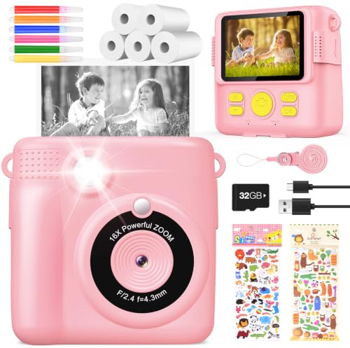 YIKANWEN Kinder Sofortbildkamera 1080P Video Schwarzweiß-Foto Rosa
