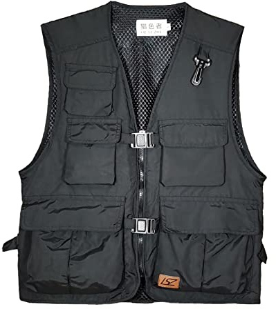 Liesezhe Unisex Atmungsaktive Anglerweste, mehrere Taschen, Fotografie, Reisen, Jagd, Weste Jacke für Erwachsene und Jugendliche, schwarz, X-Large
