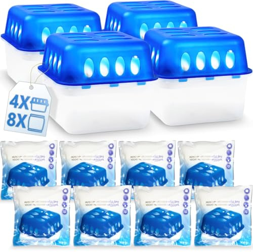 Stimo 4x Luftentfeuchter Box mit 8 Nachfüllpacks Raumentfeuchter Feuchtigkeits-Stopper mit Granulat - Beutel (4x Box + 8x Nachfüllpack 400g)