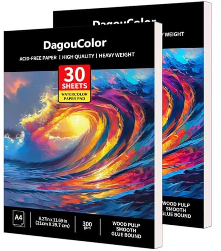 DagouColor Aquarell Papier Pad, 30 Blätter - Ocean Blue, A4, 1 Pack | Säurefreie Kunst Zeichnungspapier, 300gsm für Künstler, Erwachsene, Jungen, Mädchen