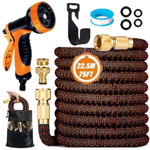 Funnity Flexibler Gartenschlauch 22.5 m, Dehnbarer Wasserschlauch, Orange