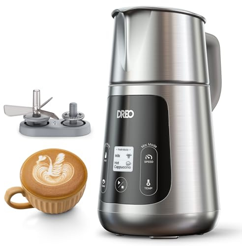 Dreo All-in-1 Milchaufschäumer, Automatischer Schaummacher für Latte Art-Niveau Mikrofoam und heiße/kalte Kaffees, 27oz/800ml Elektrischer Milchwärmer mit über 30 Getränken, Spülmaschinenfest.