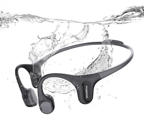 mojawa Run Plus Knochenschall-Kopfhörer Schwimmen - Schwarz | Open-Ear, Bluetooth 5.2, 32 GB MP3, IP68 Wasserdicht, ENC-Mikrofon, für Laufen, Radfahren, Wandern, Surfen, Fitness