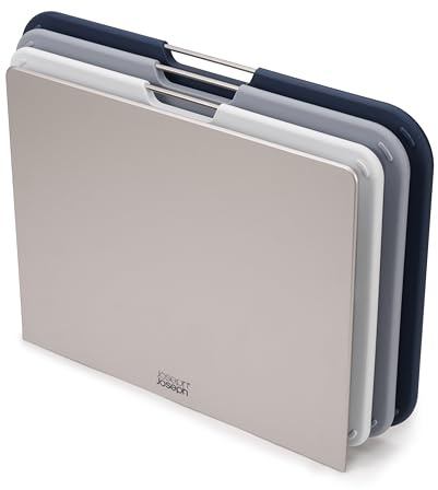 Joseph Joseph Nest Großes 3-teiliges Schneidebrett-Set mit Aufbewahrungsständer, Grau , Groß