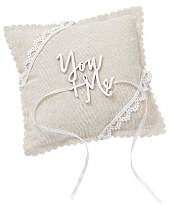 Miss Lovely Ringkissen Hochzeit & Standesamt You + ME mit Spitze Traukissen für Ehe-Ringe in Leinen-Optik mit Satin-Schleife Hochzeitsdekoration Accessoires & Zubehör (Natur & Creme)