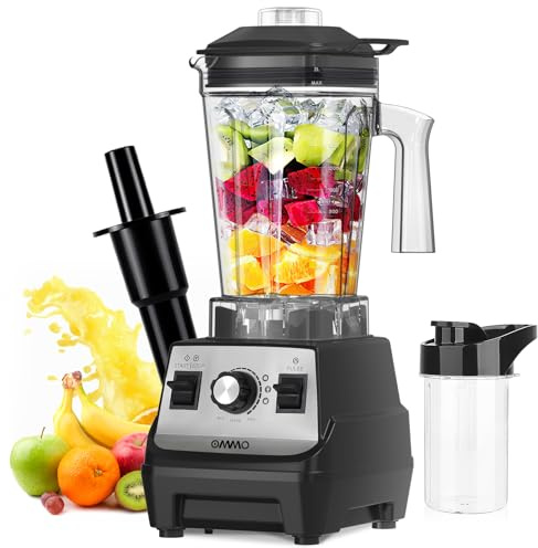 OMMO 1.8L Standmixer Hochleistungsmixer, Mixer Smoothie Maker, 300ml To-Go Becher, 6-Fach Metallmesser, Pulsfunktion, MAX 1800W, Becher BPA Frei, Ice Crusher, Protein Shake Mixer