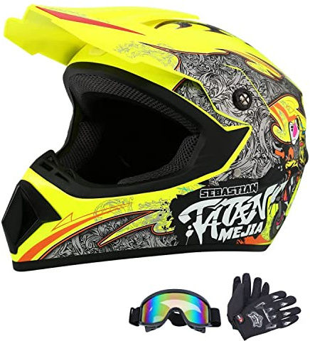 HaTur Motorradhelm Motocross-Helm Dirt Bike Helme Off-Road-Helm mit Handschuhen Schutzbrille für Unisex Jugend Erwachsene