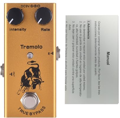 Elektrikgitarre Tremolo Effekte Pedalintensität Controls Knob DC 9V 6,35 mm Eingangsausgang Schnittstelle Elektrische Gitarre Tremolo -Effektor Gold Farbe