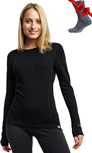 100% Merino Shirt Damen Langarm - Merino Unterwäsche Damen + Wollsocken | Atmungsaktive, Geruchshemmend Merino Langarmshirt, Kratzfrei, Schnelltrocknende Sportunterhemden, Sport & Outdoor, Wandern
