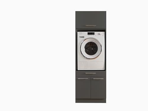 LAUNDREEZY Waschmaschinenschrank mit Schrankaufsatz, Anthrazit - Waschmaschinen-Überbauschrank TÜV-zertifiziert mit viel Stauraum - 67,5 x 200 x 67,5 cm (B/H/T)