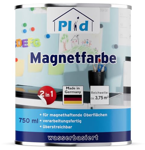 Plid® Magnetfarbe Extra Stark Anthrazitgrau [überstreichbar] - Magnetische Wandfarbe auf Wänden, Türen, Möbeln - z. B. Holz,-Metall- und Hartkunststoffoberflächen - Beton & Putzflächen 0,75L