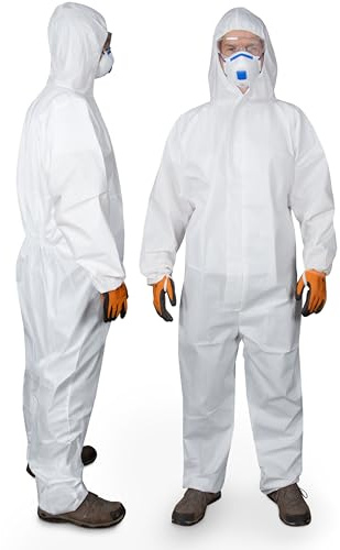 Paintbutler Pro - Chemikalien-Schutzanzug mit Kapuze - Kat III Typ 5B & 6B - Industrie-Schutzkleidung, mikroporöser Einweg-Arbeits-Overall, Robust 60gsm, Partikeldicht