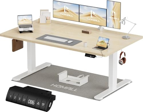 Homall Höhenverstellbarer Schreibtisch 140x70cm mit USB-A Ladeanschluss, Elektrischer Schreibtisch mit Kabel Management Tray, Standing Desk mit 3 Memory Funktion, Computertisch Beige