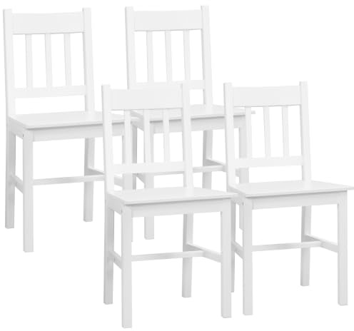 HOMCOM Esszimmerstühle 4er Set mit Rückenlehne Wohnzimmerstuhl, Weiß | Küchenstuhl, Stühle, Essstühle aus Massivholz, für Esstisch