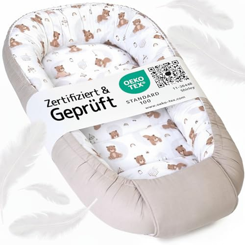 balelu Babynest für Neugeborene, Baby Nestchen – Oeko-TEX Zertifiziert, 100% Baumwolle, maschinenwaschbar –Tragbares Babynest für zuhause & unterwegs, sicher & gemütlich – 100x58x12 cm, Beige