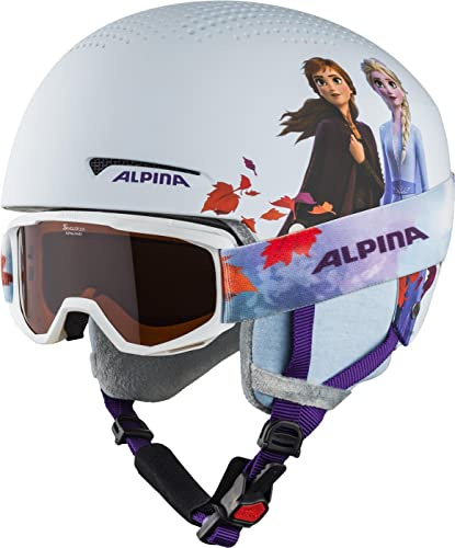 ALPINA ZUPO Disney Set - Hochwertiges, Sicheres & Exklusives Disney Set aus Skibrille & Skihelm für Kinder, Frozen II, 51-55 cm